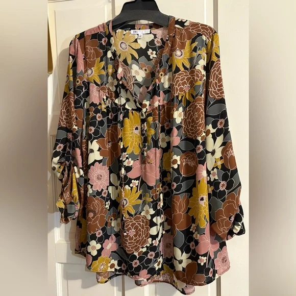 DR2 by Daniel Rainn Floral Peasant Women's 3/4 Sleeve Sheer Blouse - Picture 1 of 9